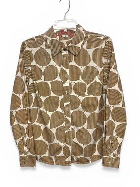 Boden Women's the classic Button-Front Blouse - Brown & Cream Geometric Print 8R